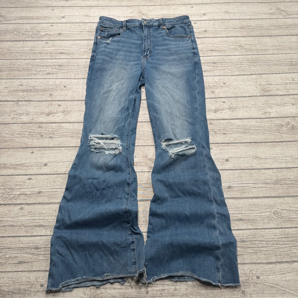 American Eagle Jeans Women's 12 Blue Flare Denim Distressed Next Level Stretch